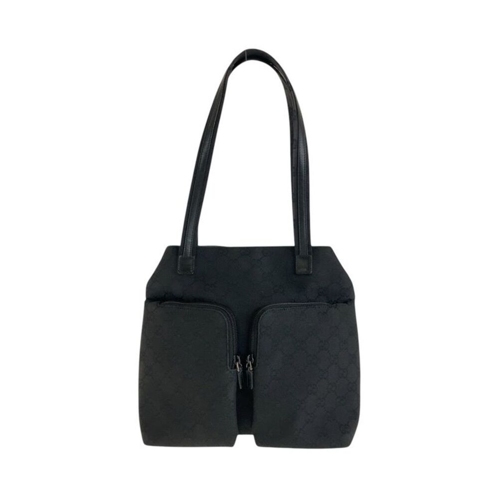 Gucci Black GG Canvas Leather Tote Bag